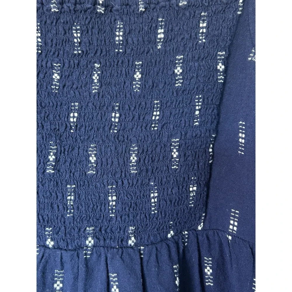 Madewell Womens Jacquard Puff Sleeve Babydoll Top Navy Embroidered Sz S NF205